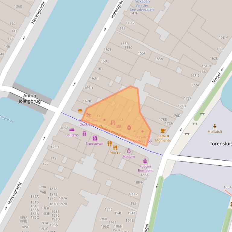 Kaart van postcodegebied 1015AW.