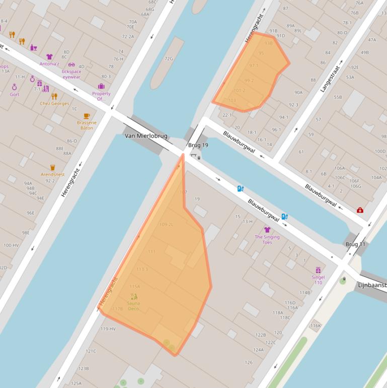 Kaart van postcodegebied 1015BE.