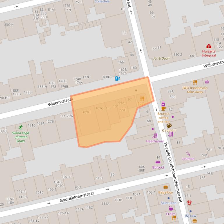 Kaart van postcodegebied 1015HZ.