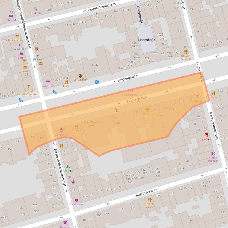 Kaart van postcodegebied 1015KD.