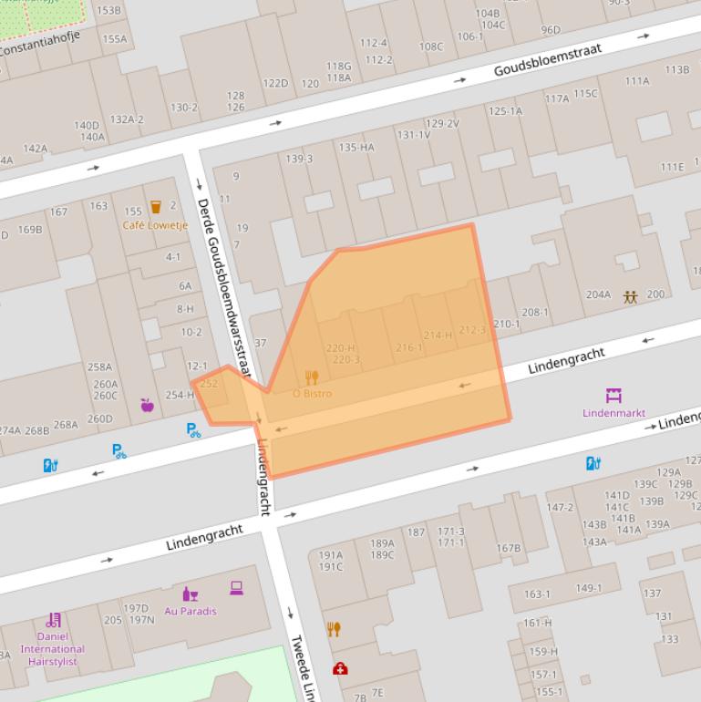 Kaart van postcodegebied 1015KM.