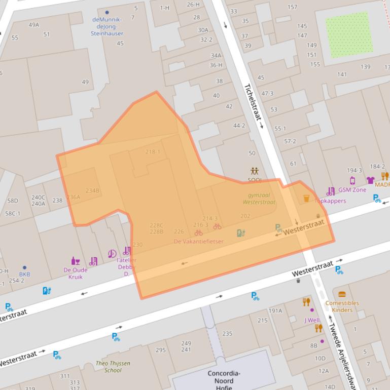 Kaart van postcodegebied 1015MS.