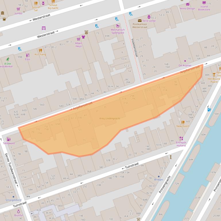 Kaart van postcodegebied 1015ND.