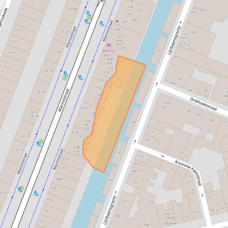 Kaart van postcodegebied 1015TZ.