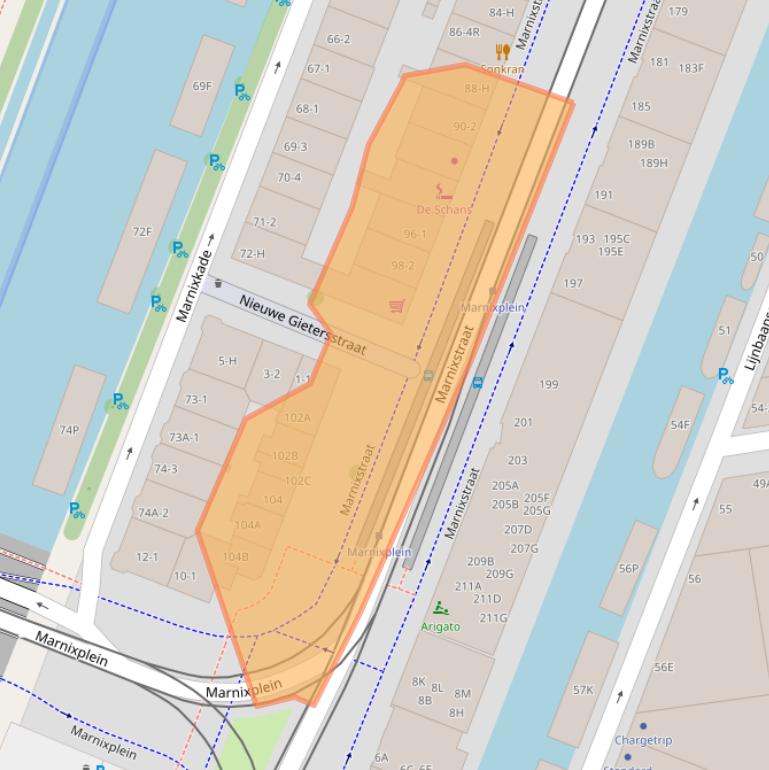 Kaart van postcodegebied 1015VZ.