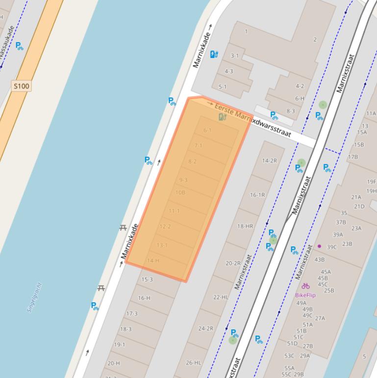 Kaart van postcodegebied 1015XM.