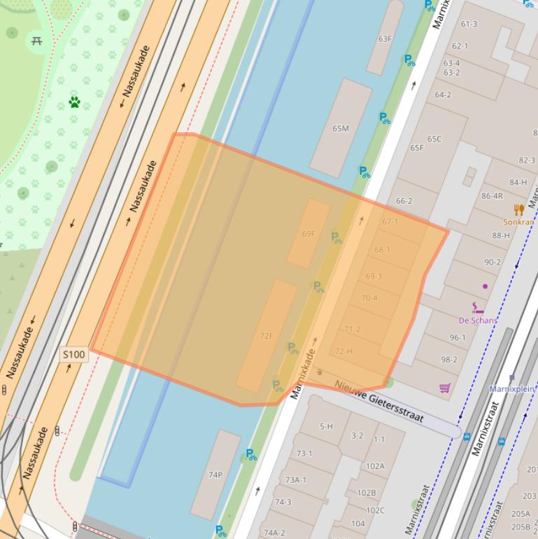 Kaart van postcodegebied 1015XX.