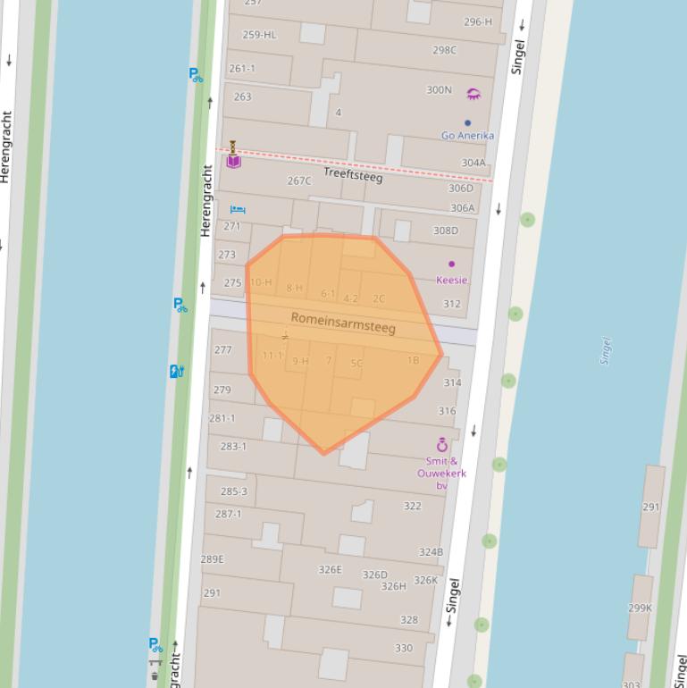 Kaart van postcodegebied 1016AR.