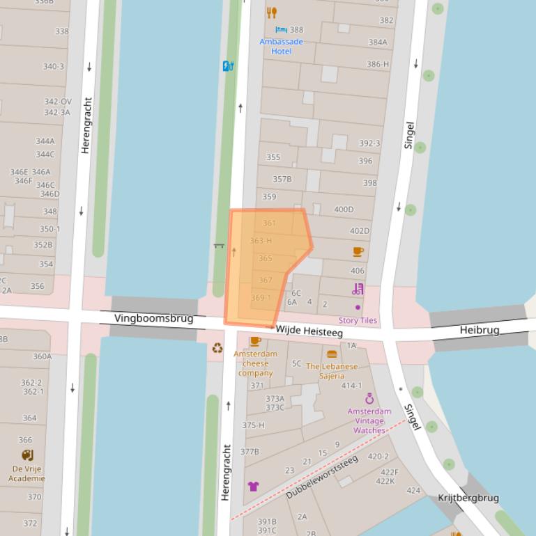 Kaart van postcodegebied 1016BB.