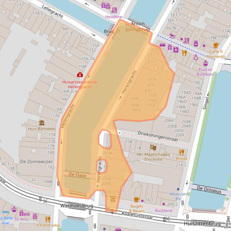 Kaart van postcodegebied 1016BE.