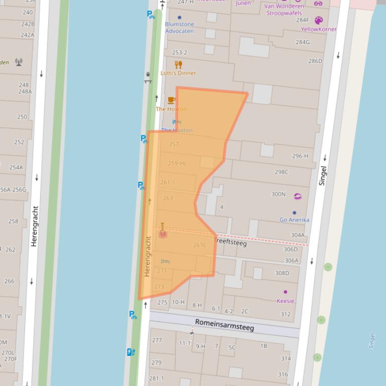 Kaart van postcodegebied 1016BJ.