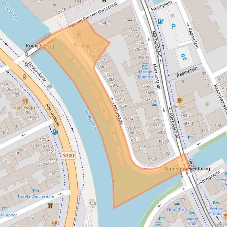 Kaart van postcodegebied 1016CW.