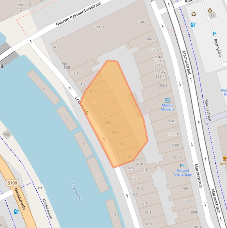 Kaart van postcodegebied 1016CX.