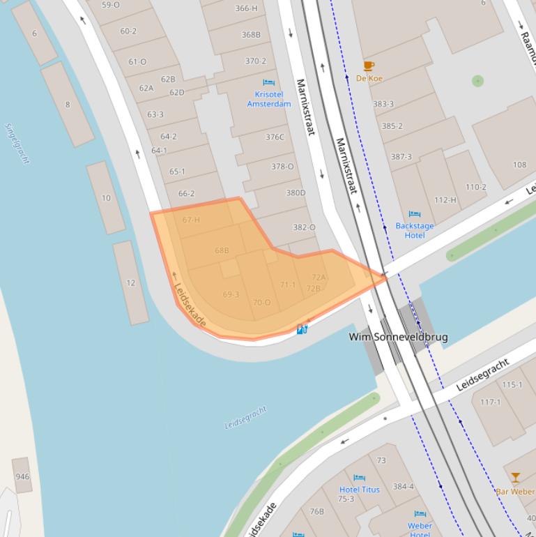 Kaart van postcodegebied 1016DA.