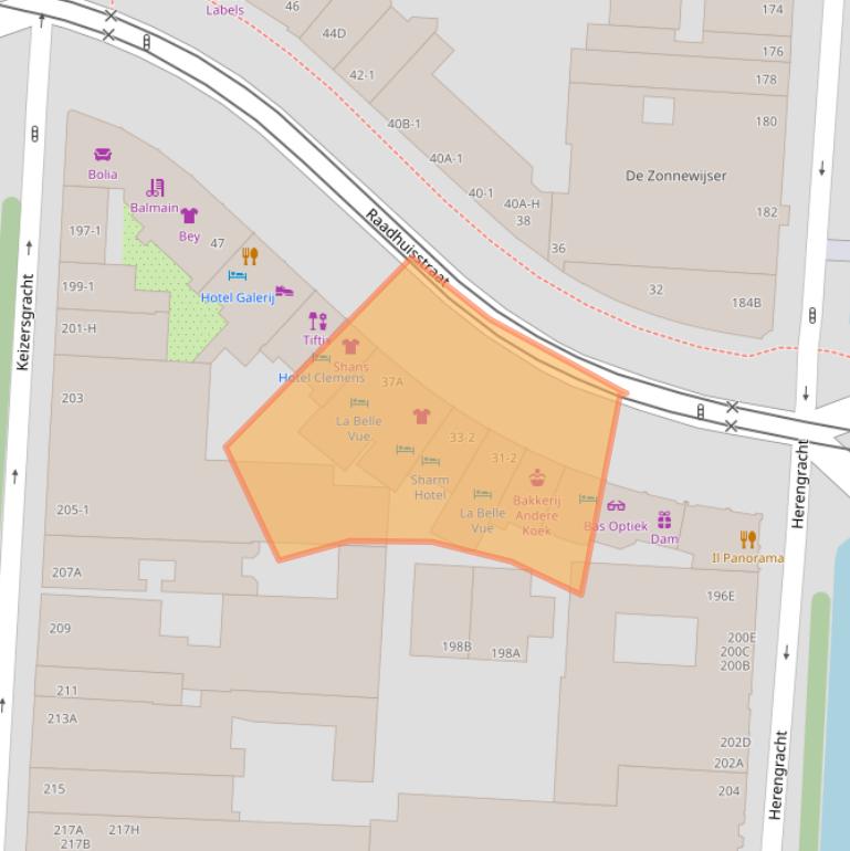 Kaart van postcodegebied 1016DC.