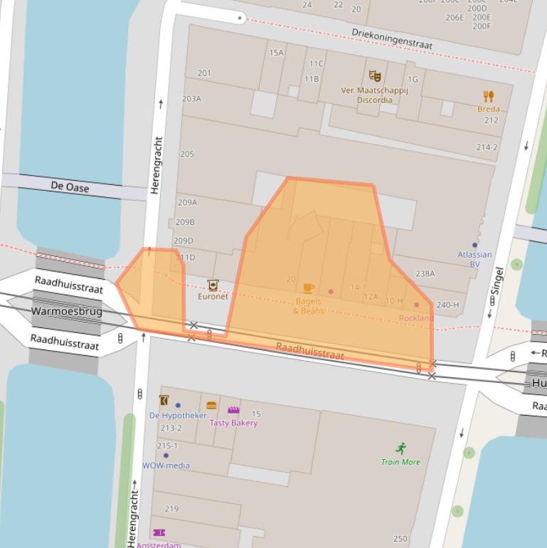 Kaart van postcodegebied 1016DE.