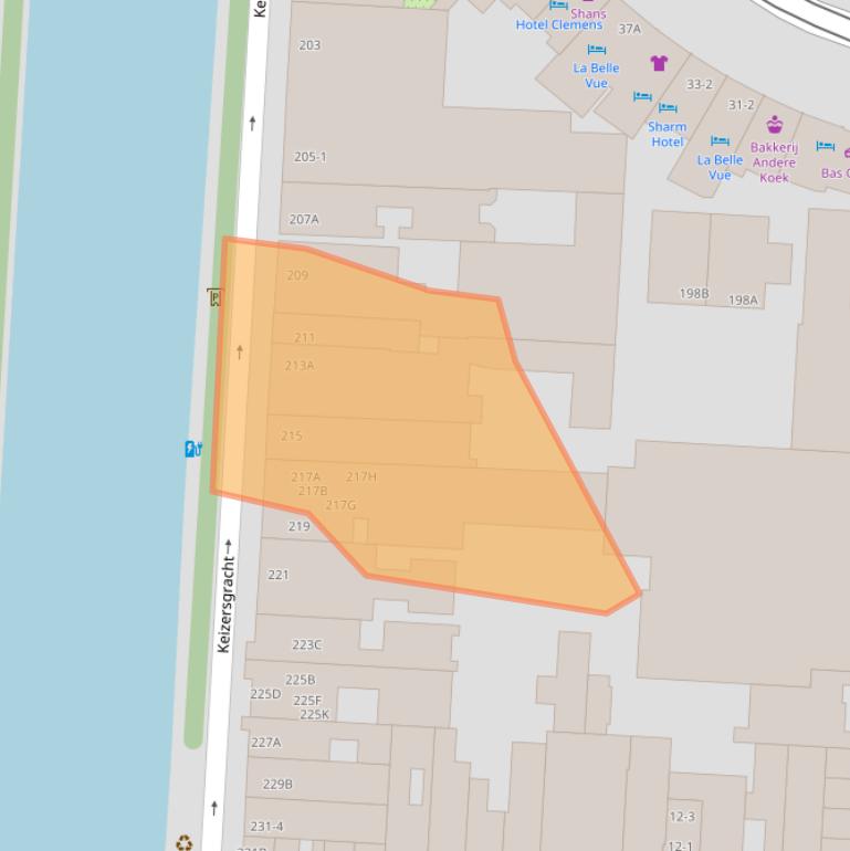 Kaart van postcodegebied 1016DT.