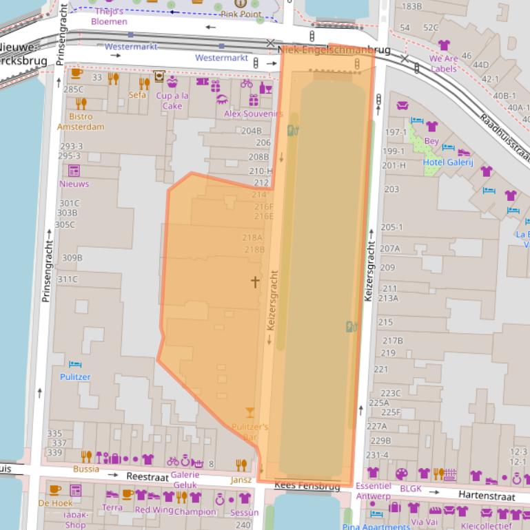 Kaart van postcodegebied 1016DZ.