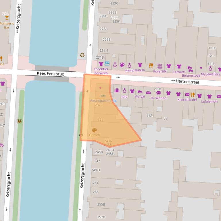 Kaart van postcodegebied 1016EA.