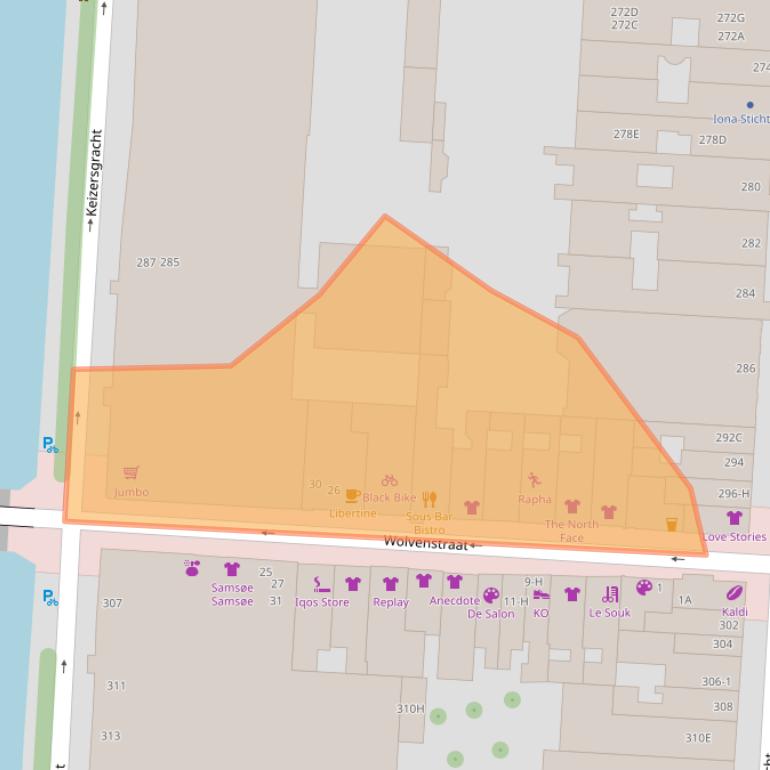 Kaart van postcodegebied 1016EP.