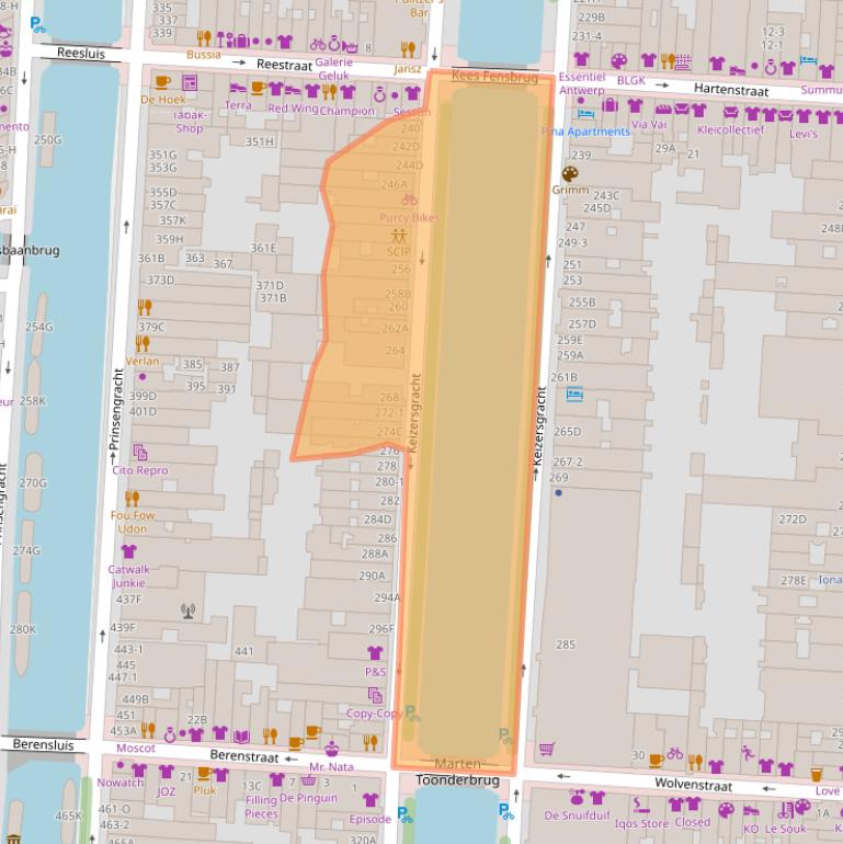 Kaart van postcodegebied 1016EV.