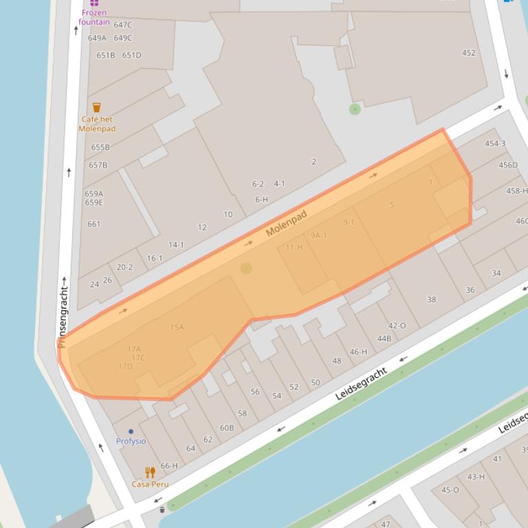 Kaart van postcodegebied 1016GL.