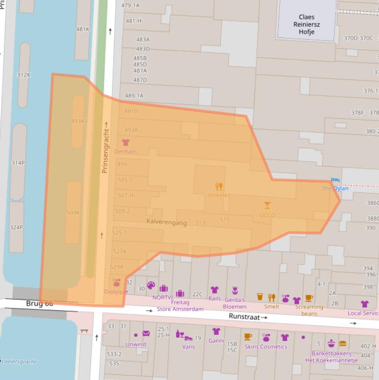 Kaart van postcodegebied 1016HR.