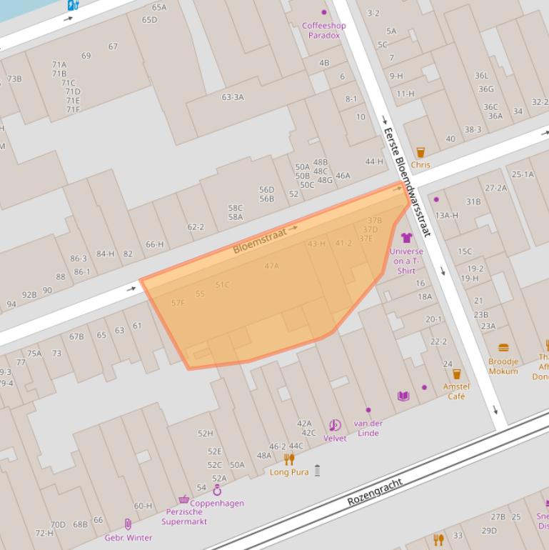 Kaart van postcodegebied 1016KW.