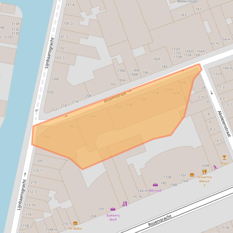 Kaart van postcodegebied 1016LA.