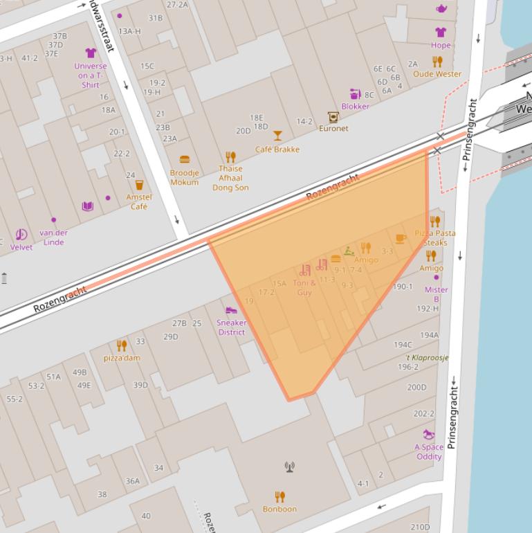 Kaart van postcodegebied 1016LP.