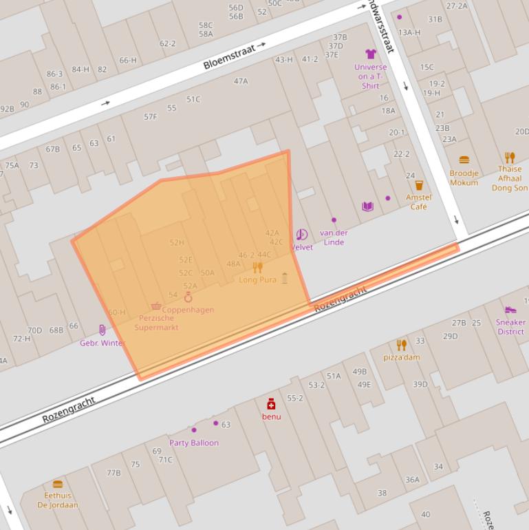 Kaart van postcodegebied 1016ND.