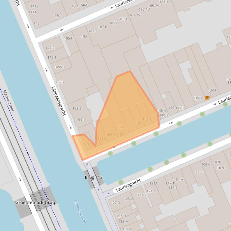 Kaart van postcodegebied 1016RV.