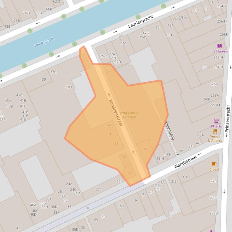 Kaart van postcodegebied 1016SL.