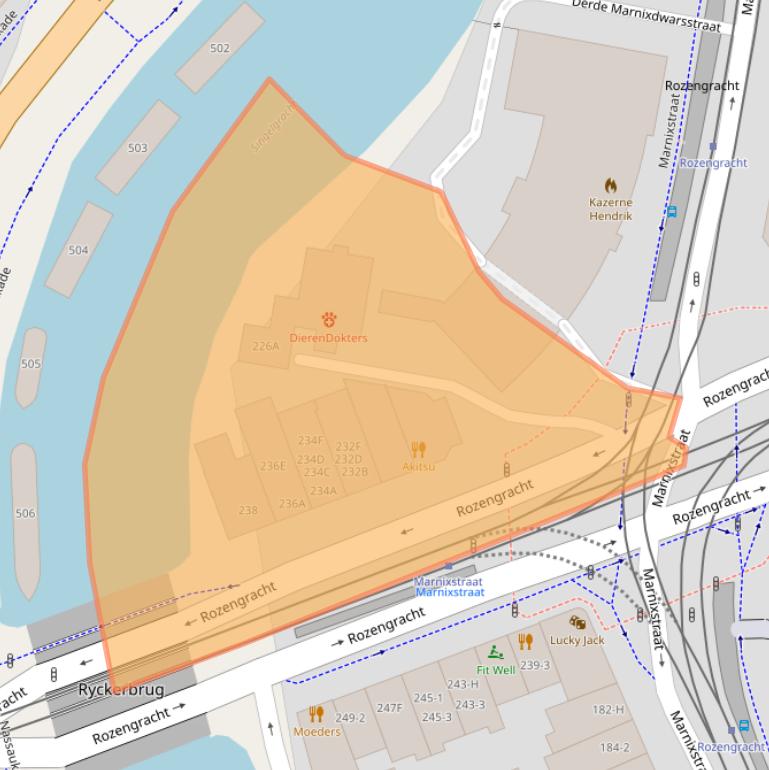 Kaart van postcodegebied 1016SZ.