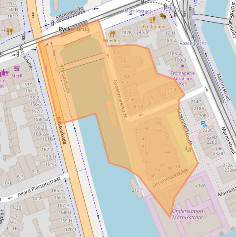 Kaart van postcodegebied 1016TA.