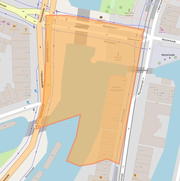 Kaart van postcodegebied 1016TE.