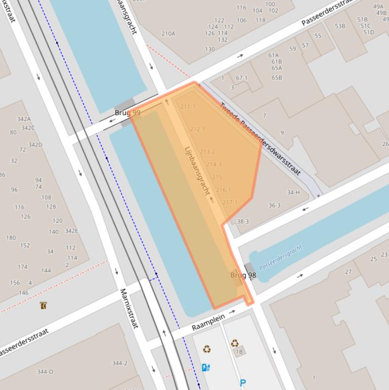 Kaart van postcodegebied 1016XJ.