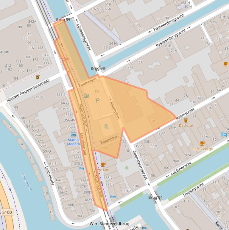 Kaart van postcodegebied 1016XK.