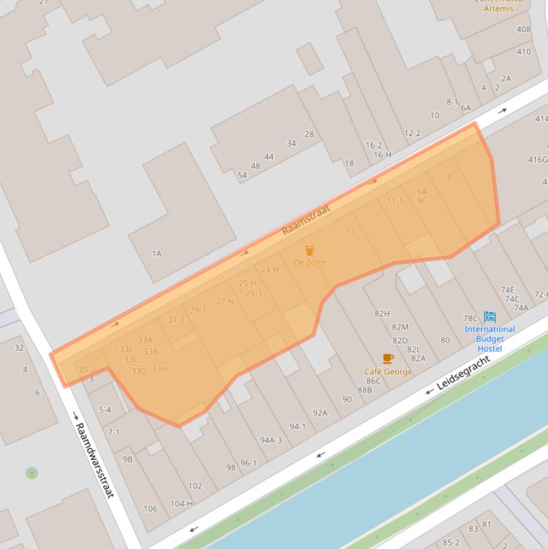 Kaart van postcodegebied 1016XL.