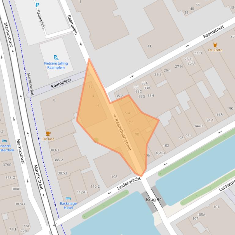 Kaart van postcodegebied 1016XN.