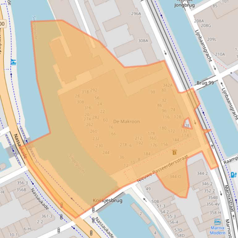 Kaart van postcodegebied 1016XP.