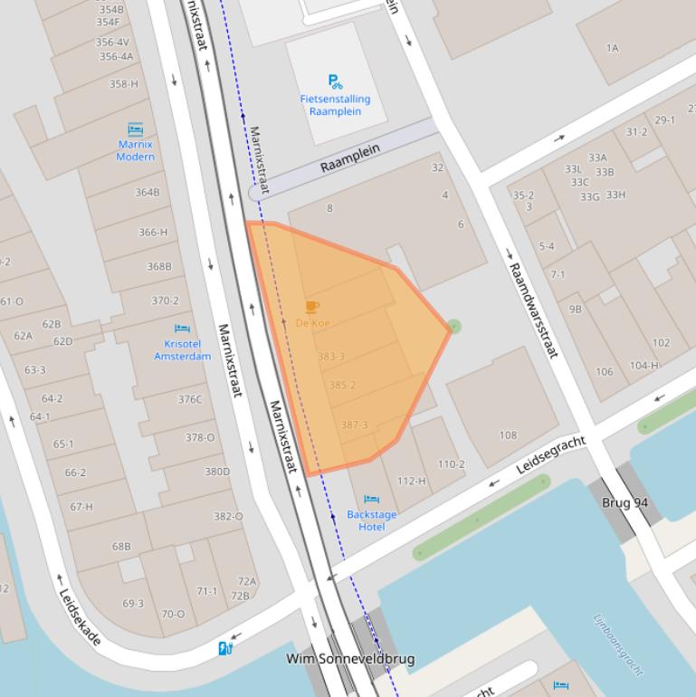 Kaart van postcodegebied 1016XR.