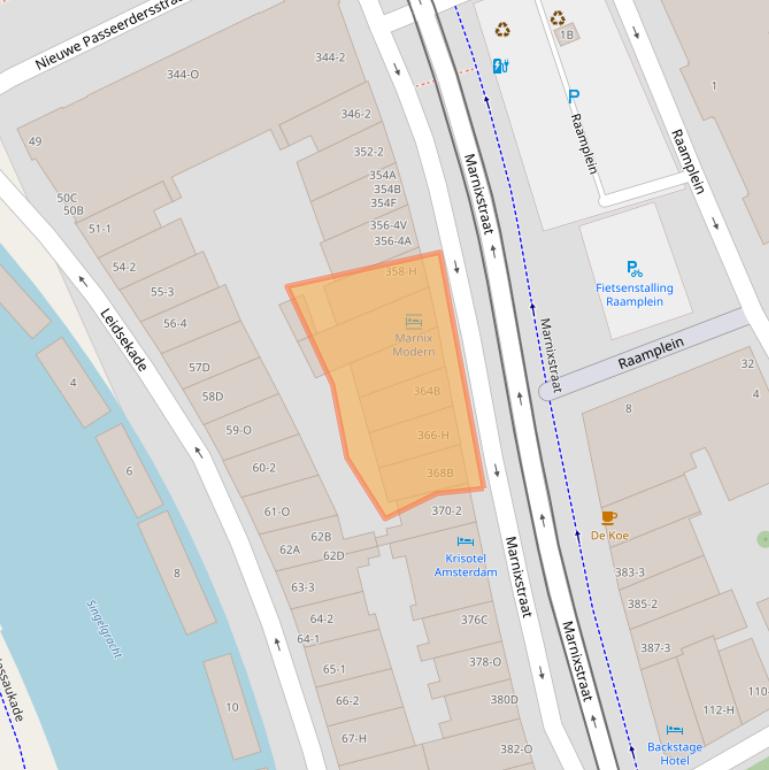 Kaart van postcodegebied 1016XW.