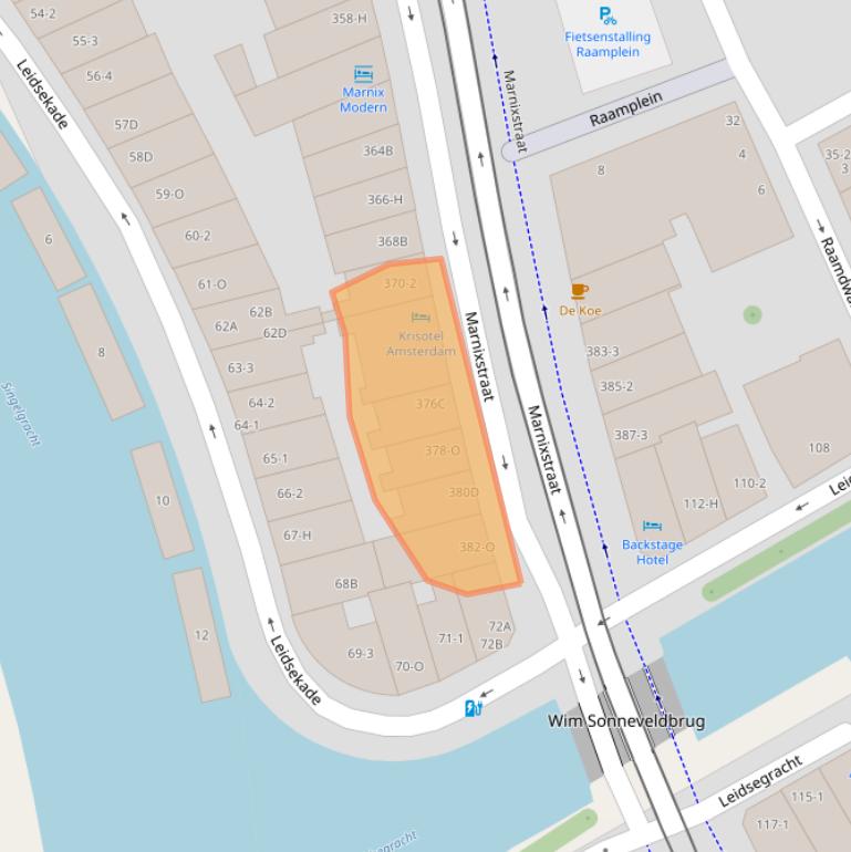 Kaart van postcodegebied 1016XX.