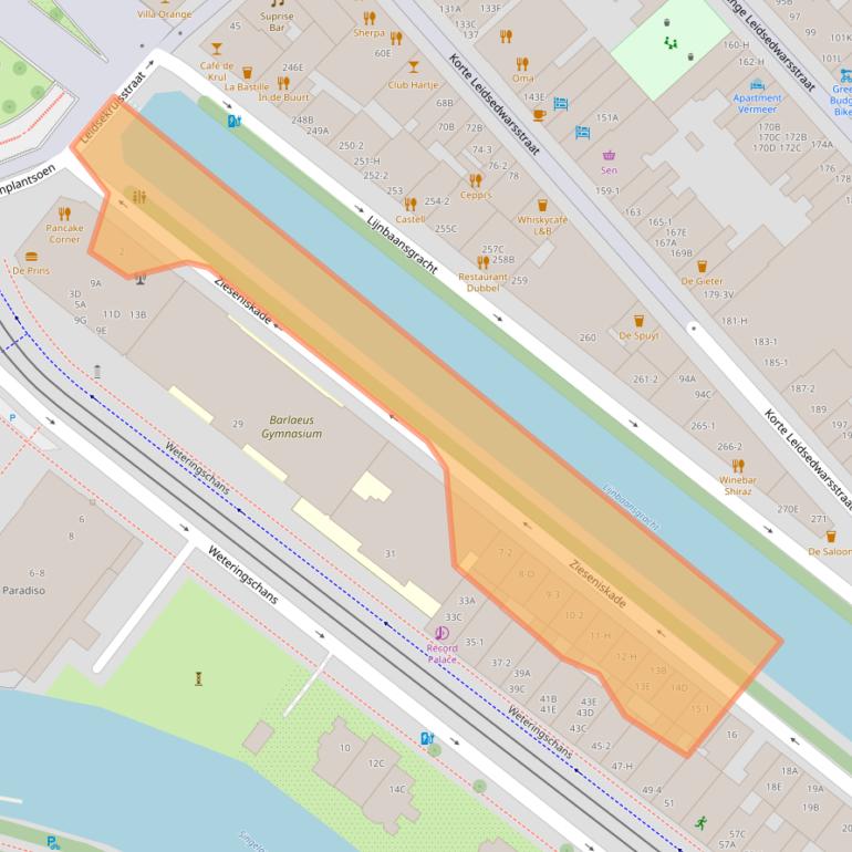 Kaart van postcodegebied 1017RS.