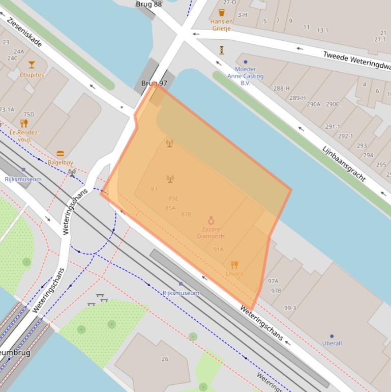 Kaart van postcodegebied 1017RZ.