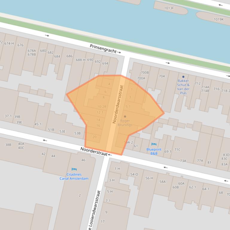 Kaart van postcodegebied 1017TX.