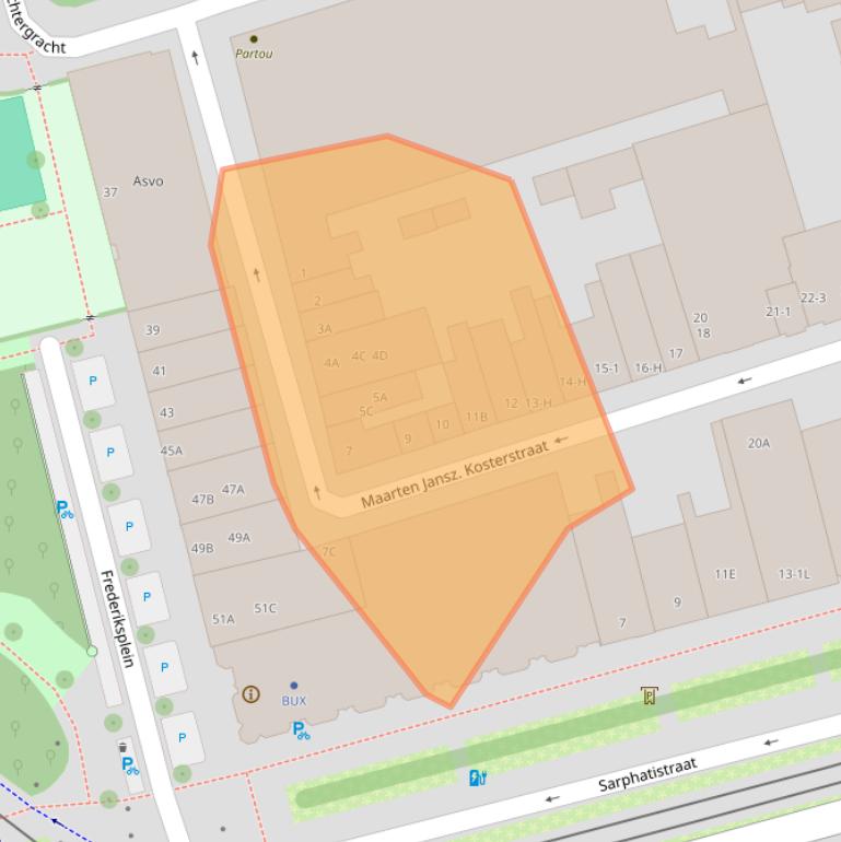 Kaart van postcodegebied 1017VX.