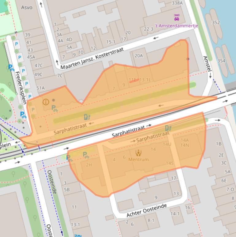 Kaart van postcodegebied 1017WS.