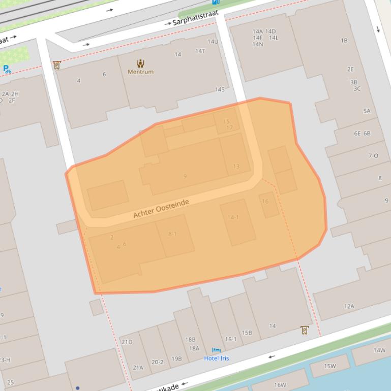 Kaart van postcodegebied 1017XP.